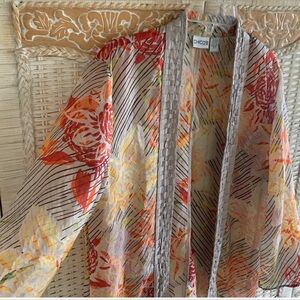 Chico's Floral Sheer Kimono - Red, Yellow, Orange